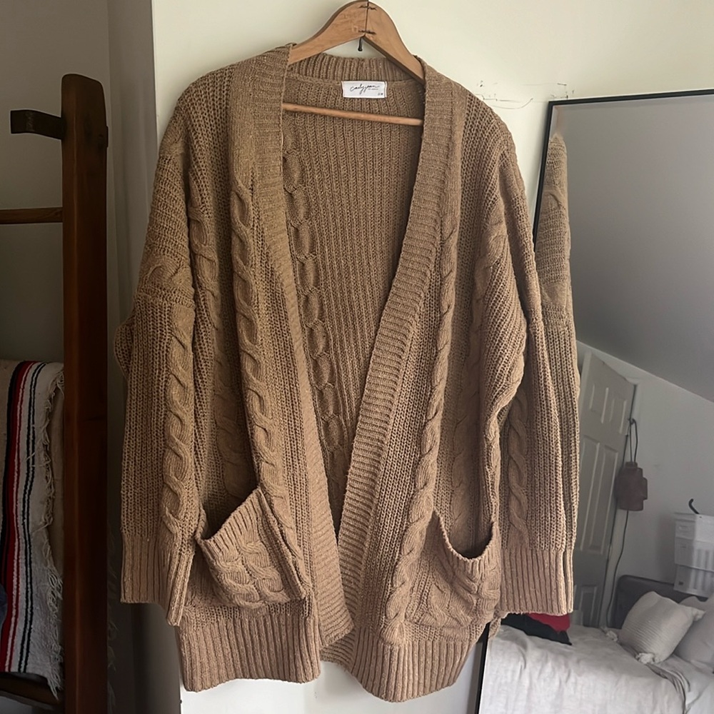 Carly Jean Los Angeles camel Elliot cardigan